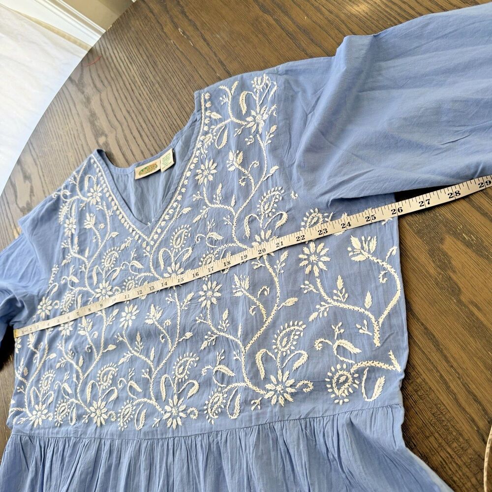 Collections Ect Tiered 100% Cotton Babydoll Blouse Blue Women's XXL Cottage Boho - Picture 5 of 6